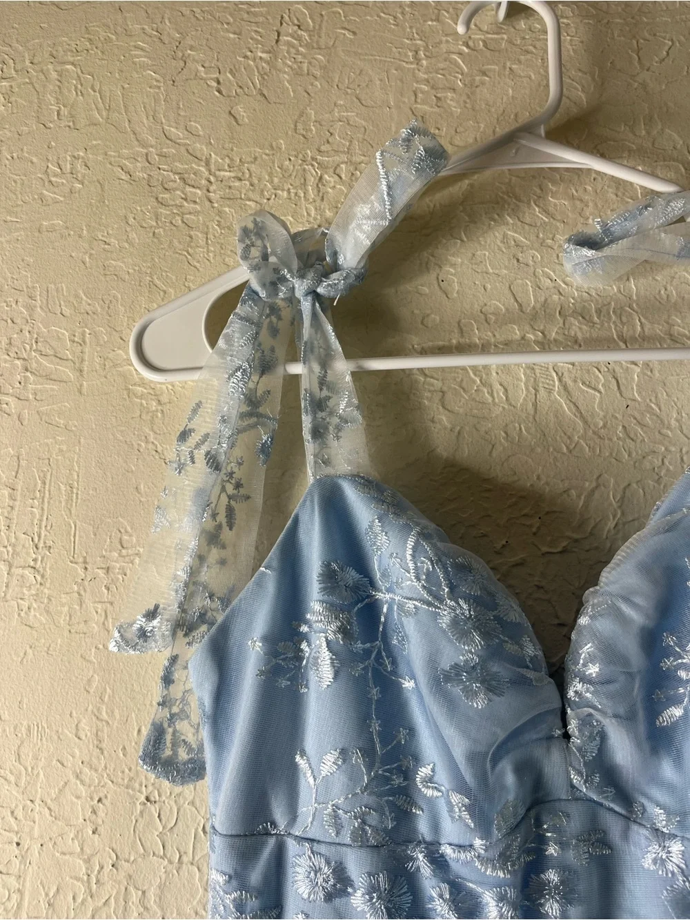 Lulu's Distinctly Sweet Blue Floral Embroidered Tie Strap Midi Dress - Picture 6 of 15